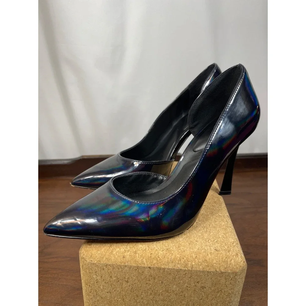 Black Patent Iridescent Sz 6.5 Pump Hologram Prom Formal Point Toe Stiletto Mix6